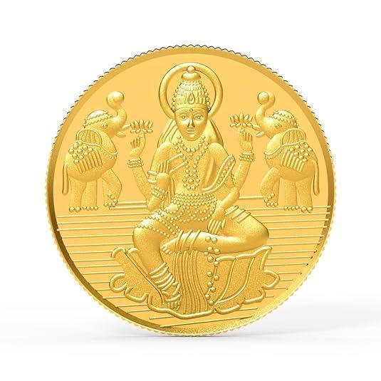 Gold Coin 999 purity Goddess Lakshmi Sitting On Lotus with Two Elephants - Ghanshyamdas Jewellers