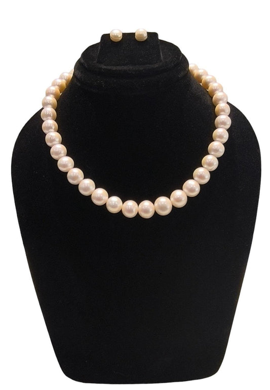 Freshwater White Pearl Single Line Set with Studs - Ghanshyamdas Jewellers