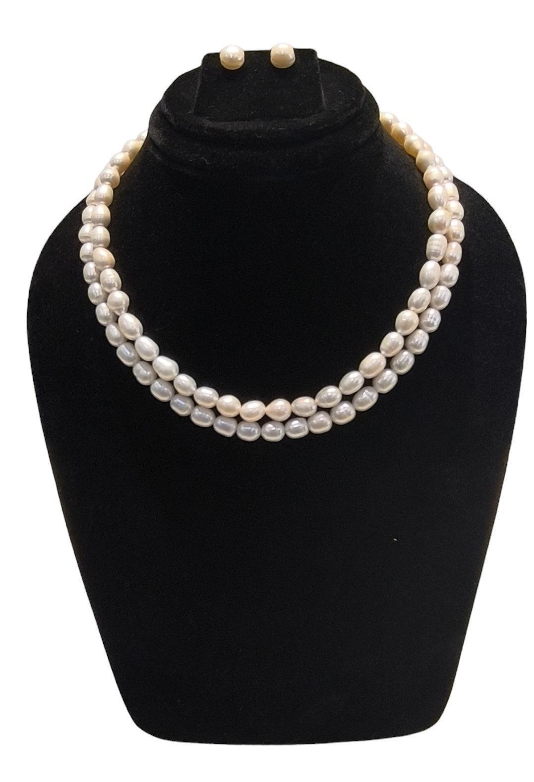 2 Line Oval Pearl Set for Women With Certificate of Authenticity AA Quality - Ghanshyamdas Jewellers