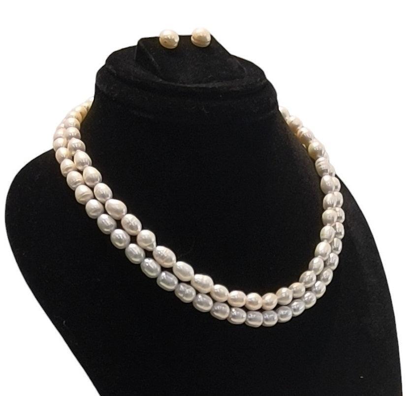 2 Line Oval Pearl Set for Women With Certificate of Authenticity AA Quality - Ghanshyamdas Jewellers