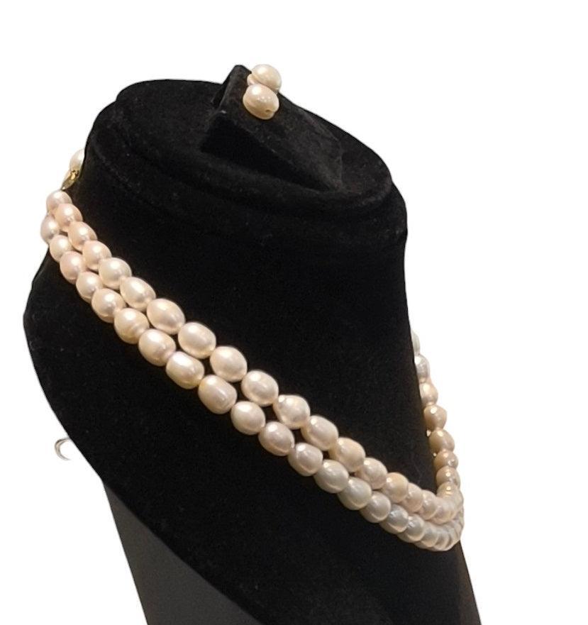 2 Line Oval Pearl Set for Women With Certificate of Authenticity AA Quality - Ghanshyamdas Jewellers