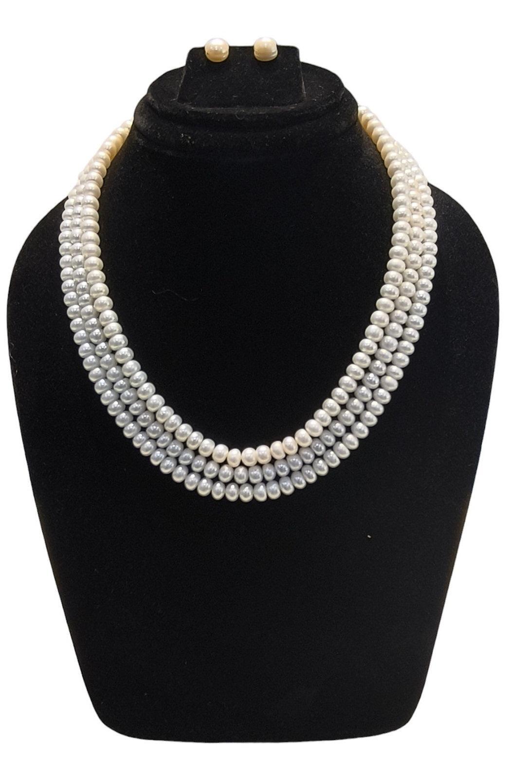 Three Layered White Round Shape Pearl Set For Women/Girls. - Ghanshyamdas Jewellers