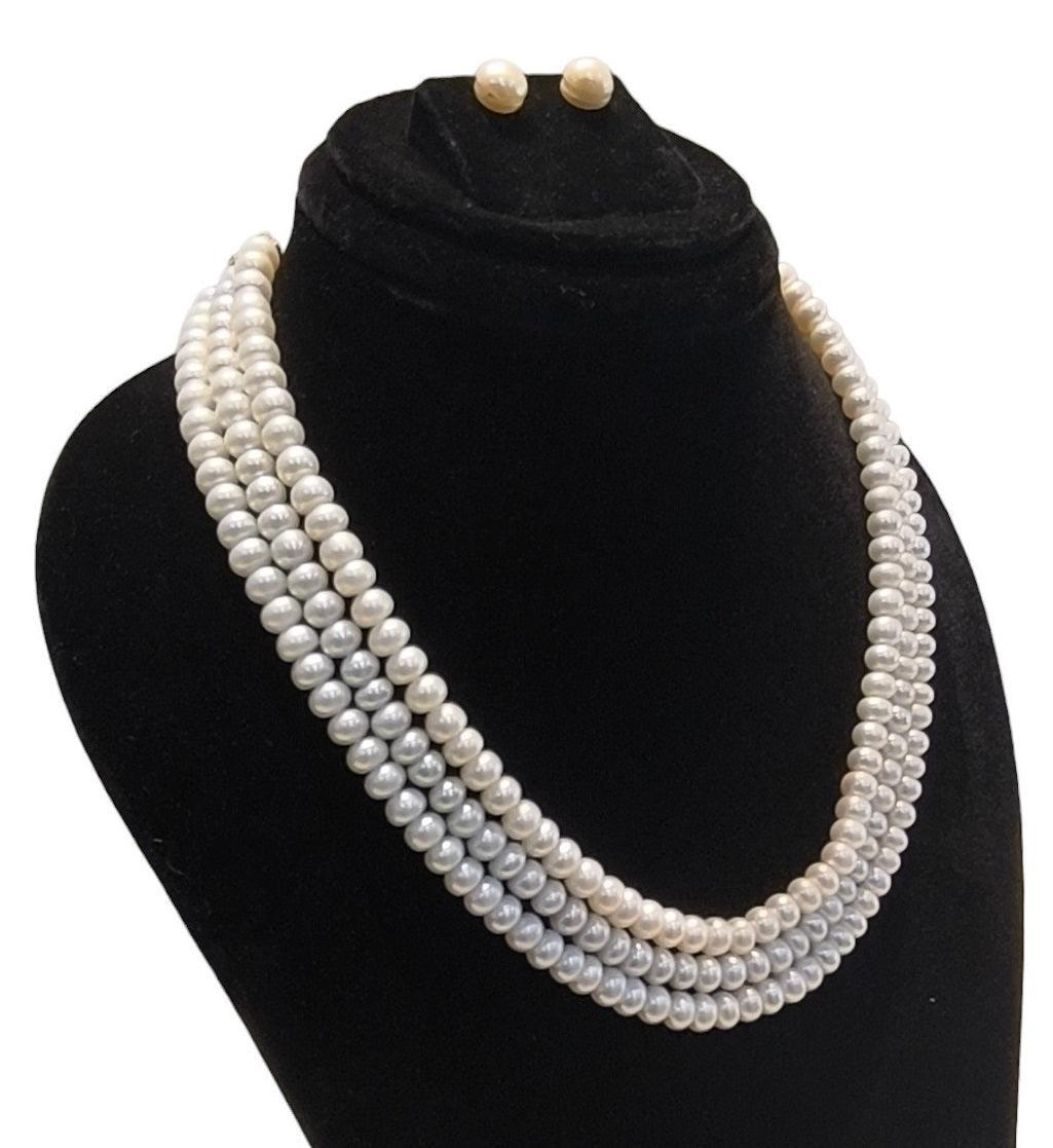 Three Layered White Round Shape Pearl Set For Women/Girls. - Ghanshyamdas Jewellers