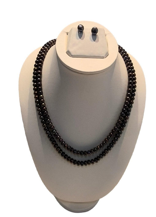 Double Strand Black Pearl Moti Mala Jewellery Set with Earrings for Women - Ghanshyamdas Jewellers