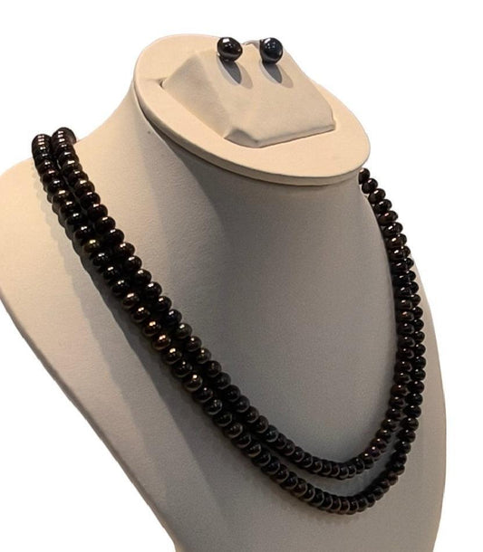 Double Strand Black Pearl Moti Mala Jewellery Set with Earrings for Women - Ghanshyamdas Jewellers