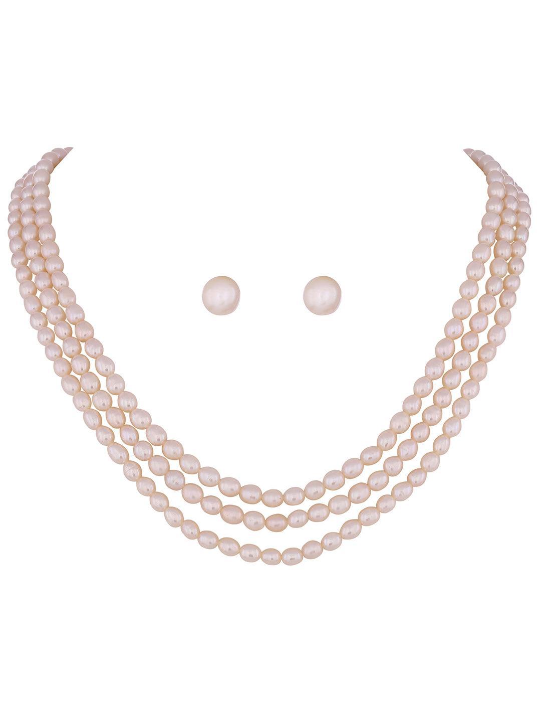 Three Layered Oval Shape Pearl Set for Women - Ghanshyamdas Jewellers