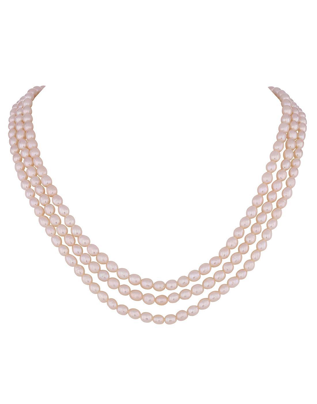 Three Layered Oval Shape Pearl Set for Women - Ghanshyamdas Jewellers