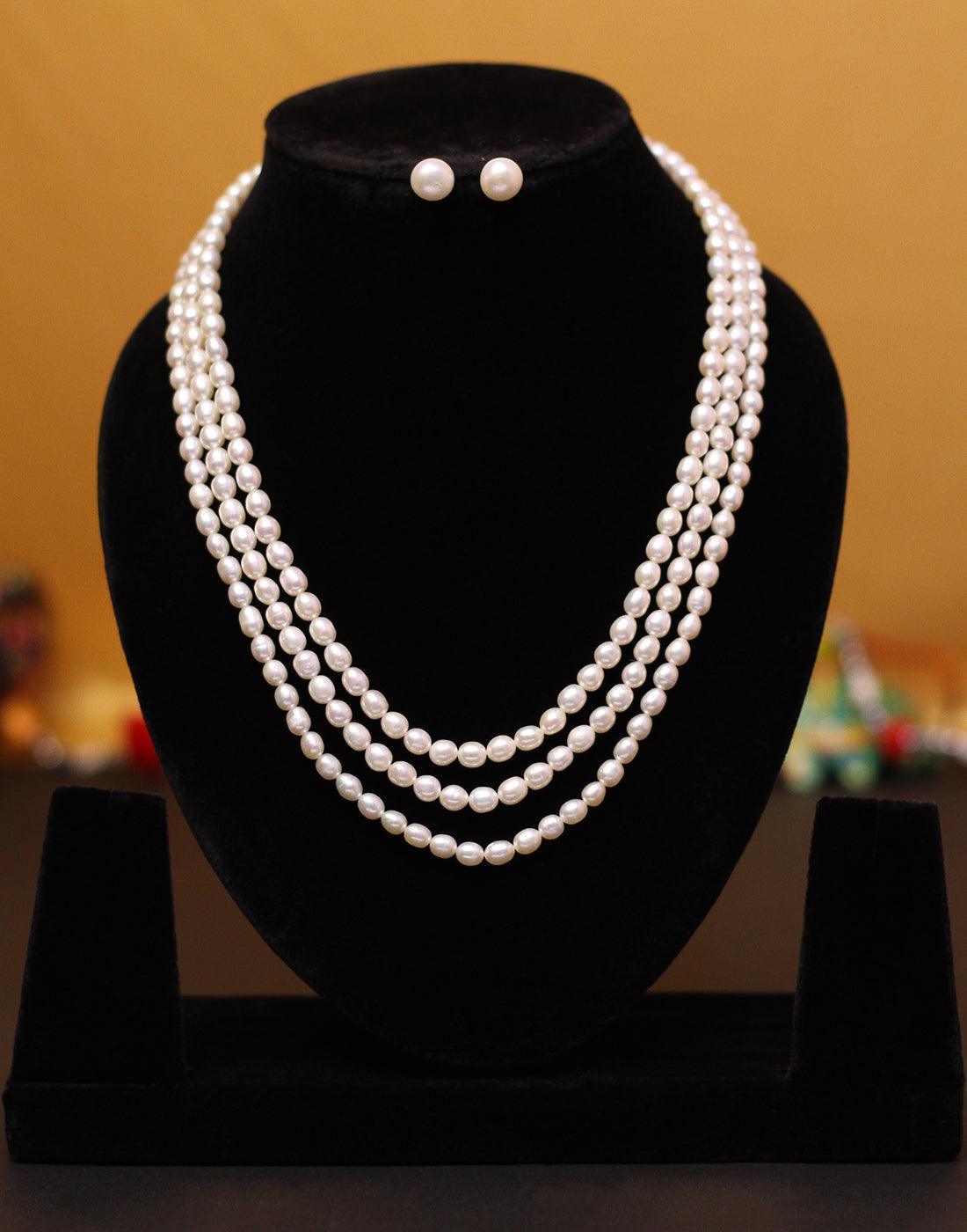 Triple Layered Oval Shape Pearl Set for Women - Ghanshyamdas Jewellers