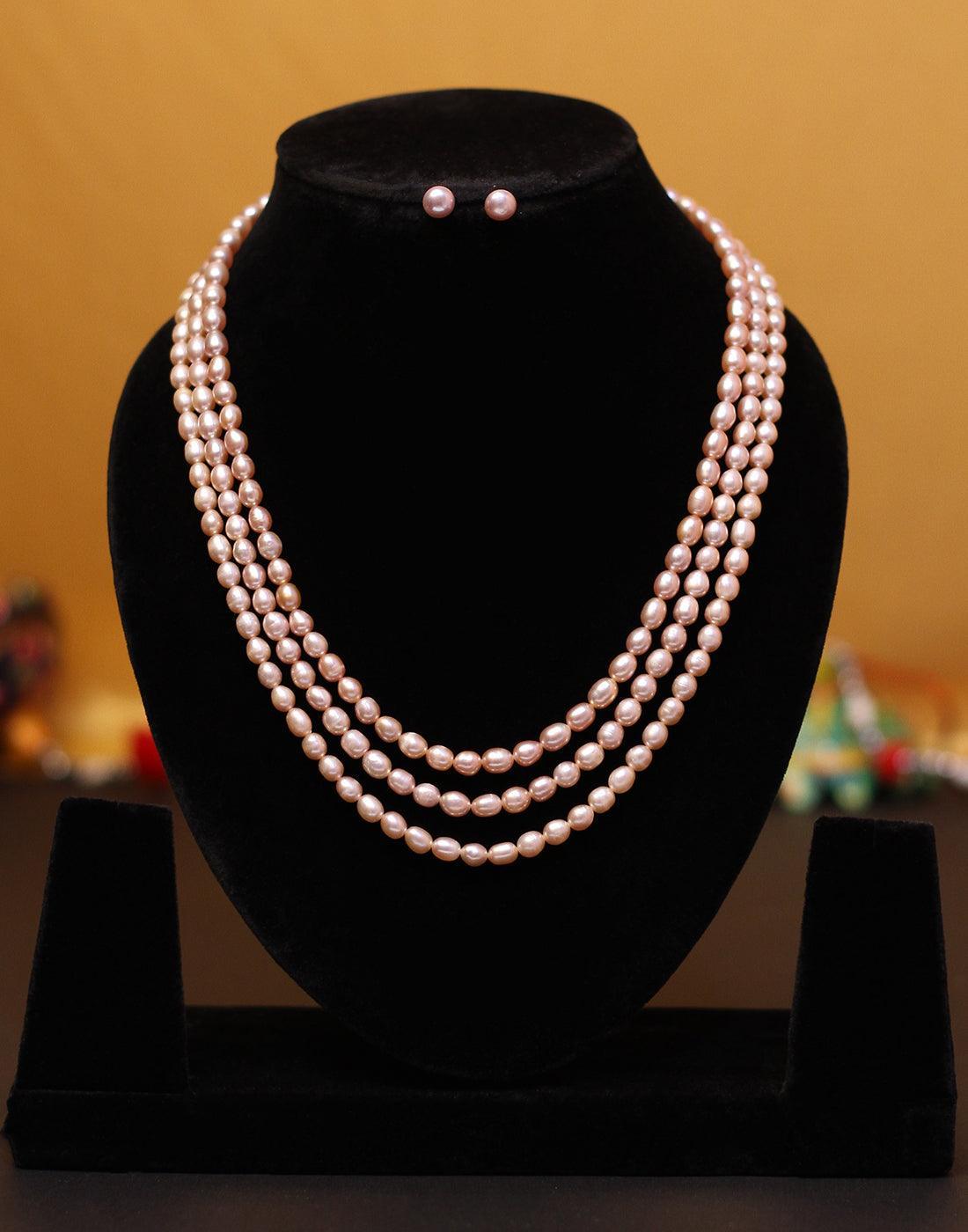 Three Layer Natural Fresh Water Oval Shape Pearls Set - Ghanshyamdas Jewellers