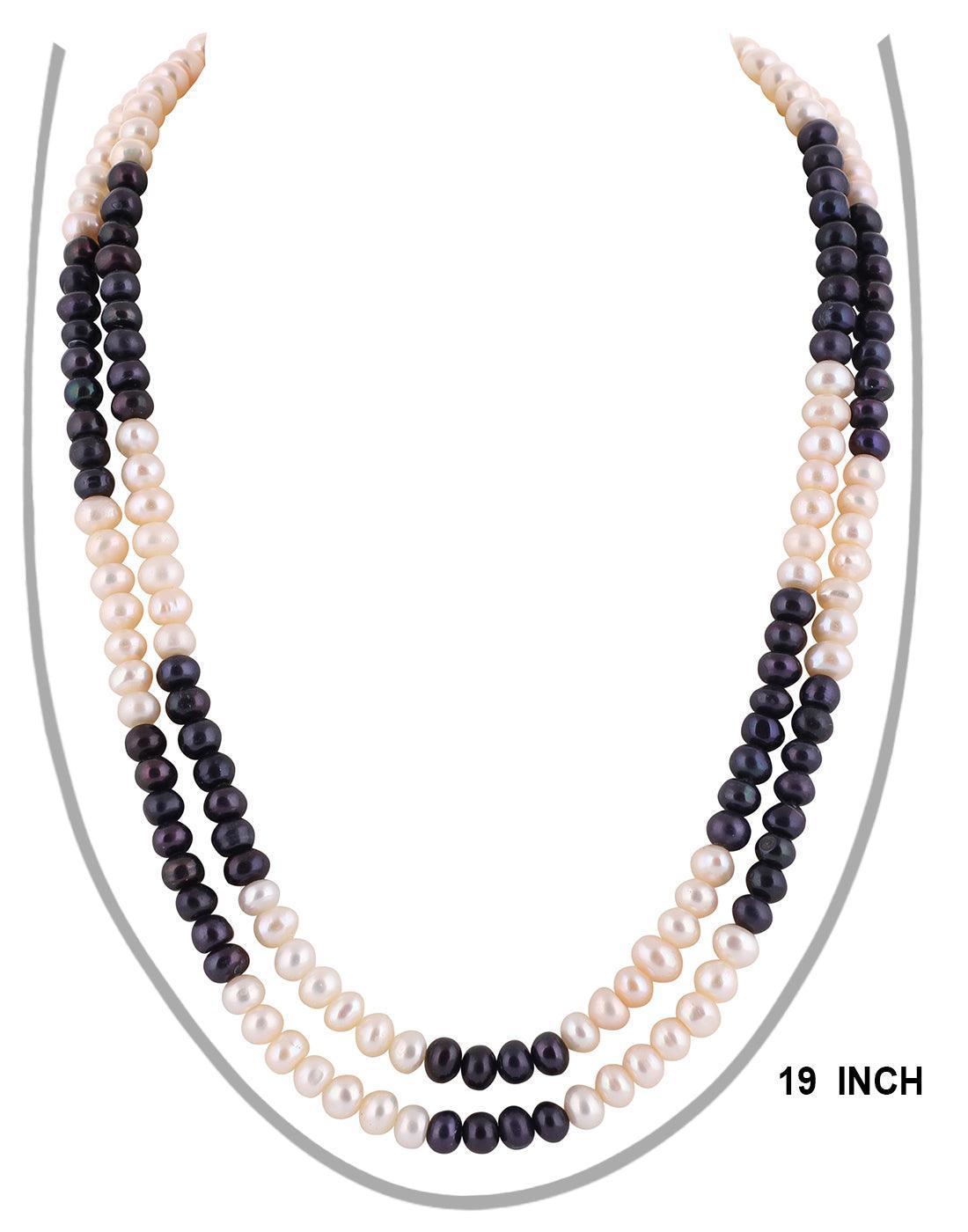 Black and White Semi Round Double Layer Natural Fresh Water Pearls Set For Women n Girls - Ghanshyamdas Jewellers