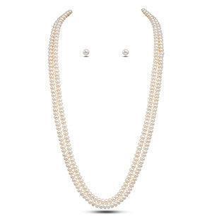 Double Line Pearl White Set For Women - Ghanshyamdas Jewellers