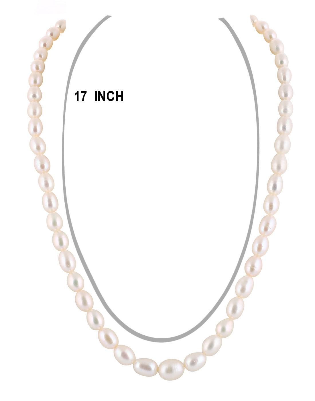 Real Natural Fresh Water Hyderabadi Oval Shaped Pearl White Colour Graduation Set With Certificate from Hyderabad for Women Girls - Ghanshyamdas Jewellers