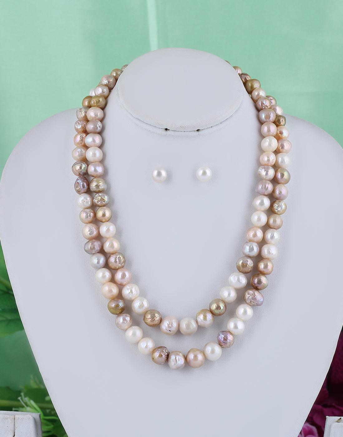 Double line Real Natural Fresh Water Hyderabadi Round Pearl Set With Certificate from Hyderabad for Women Girls - Ghanshyamdas Jewellers