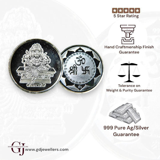 God Vishwakarma - 3D Silver Coin 24KT Purity 999 Round Shape - Backside Shree Om Swastik