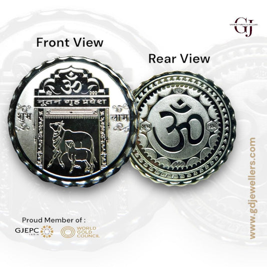 Gruha Pravesh - 3D Silver Coin 24KT Purity 999 Round Shape - Backside Om