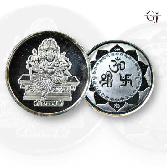 God Vishwakarma - 3D Silver Coin 24KT Purity 999 Round Shape - Backside Shree Om Swastik