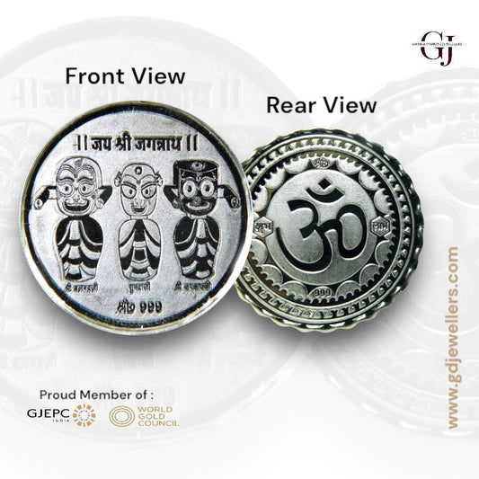 God Jagannath - 3D  Silver Coin 24KT Purity 999 Round Shape - Backside Om