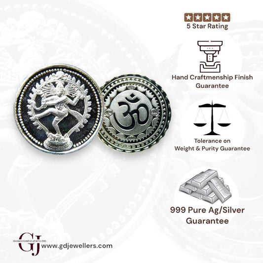 God Natraj - 3D Silver Coin 24KT Purity 999 Round Shape - Backside Om