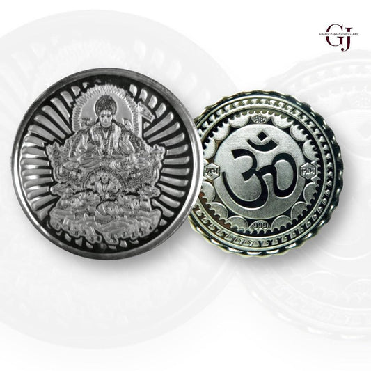 God Surya Dev - 3D Silver Coin 24KT Purity 999 Round Shape - Backside Om