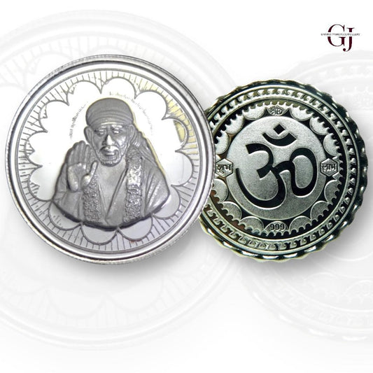 God Sai Baba - 3D Silver Coin 24KT Purity 999 Round Shape - Backside Om