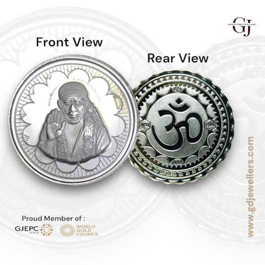 God Sai Baba - 3D Silver Coin 24KT Purity 999 Round Shape - Backside Om