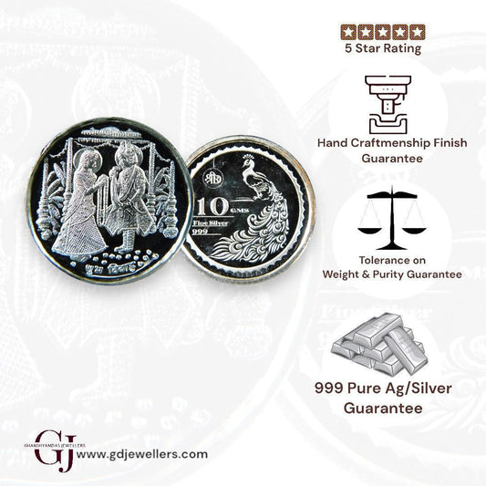 Bride Groom -Couple - 3D Silver Coin 24KT Purity 999 Round Shape - Backside Peacock