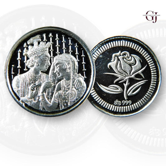 Bride Groom - 3D Silver Coin 24KT Purity 999 Round Shape - Backside Flower