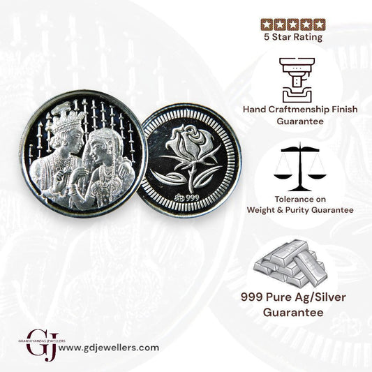 Bride Groom - 3D Silver Coin 24KT Purity 999 Round Shape - Backside Flower