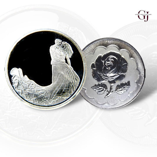 Couple - 3D Silver Coin 24KT Purity 999 Round Shape - Backside Rose