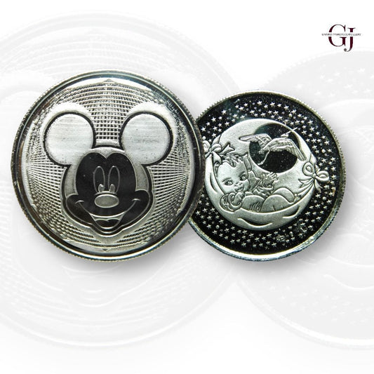 Micky Mouse - 3D Silver Coin 24KT Purity 999 Round Shape - Backside Baby On The Stars