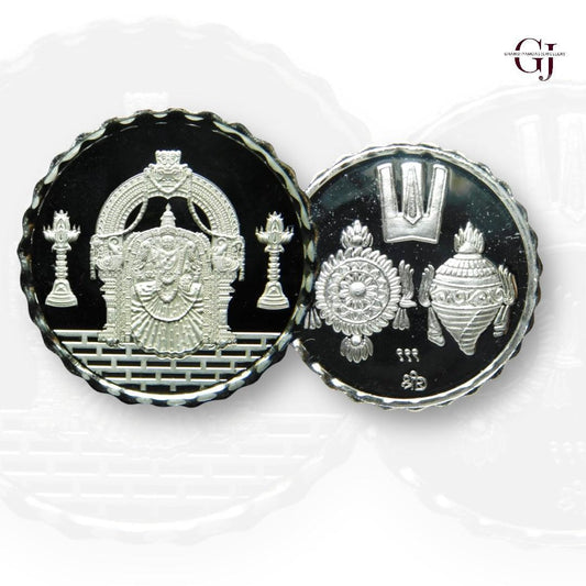 Goddess Padmavati - 3D Silver Coin 24KT Purity 999 Round Shape - Backside Shankh Chakra Tilak