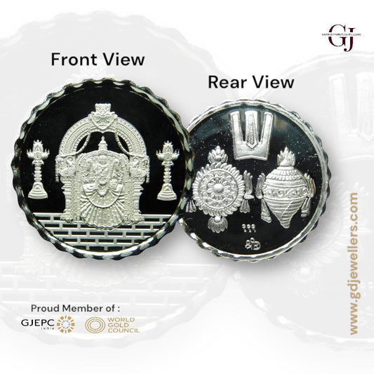 Goddess Padmavati - 3D Silver Coin 24KT Purity 999 Round Shape - Backside Shankh Chakra Tilak