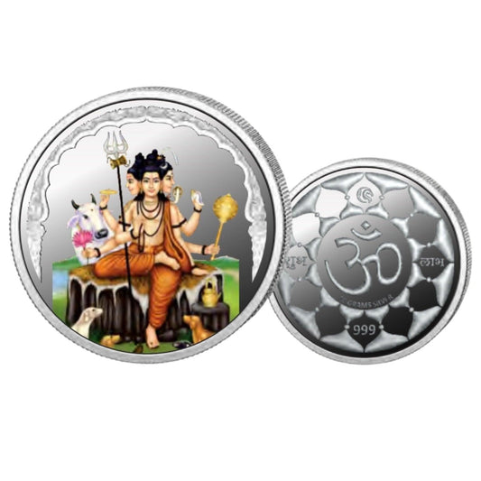 Dattatreya- Color Fine Silver Coin Purity 999 Round Shape - Backside Om