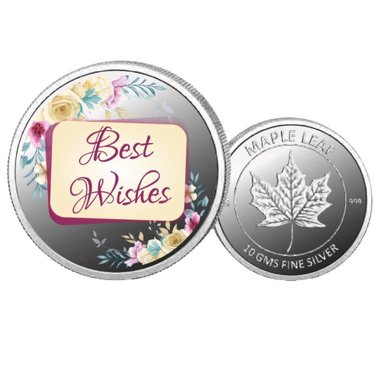 Best Wishes- Color Fine Silver Coin Purity 999 Round Shape - Backside Maple Leaf