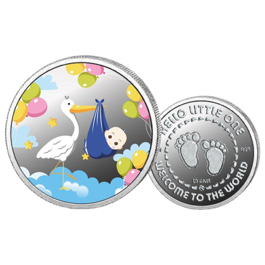 Blue Baby Boy- Color Fine Silver Coin Purity 999 Round Shape - Backside Baby Feet