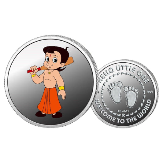 Chota Bheem- Color Fine Silver Coin Purity 999 Round Shape - Backside Baby Feet