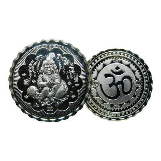 Silver Coin 24KT Purity Round Shape Front side God Laddu Gopal - Backside Om - Ghanshyamdas Jewellers