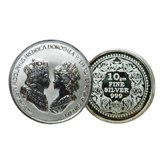 Silver Coin 24KT Purity Round Shape Front side King George & Mary - Backside Fine Silver - Ghanshyamdas Jewellers