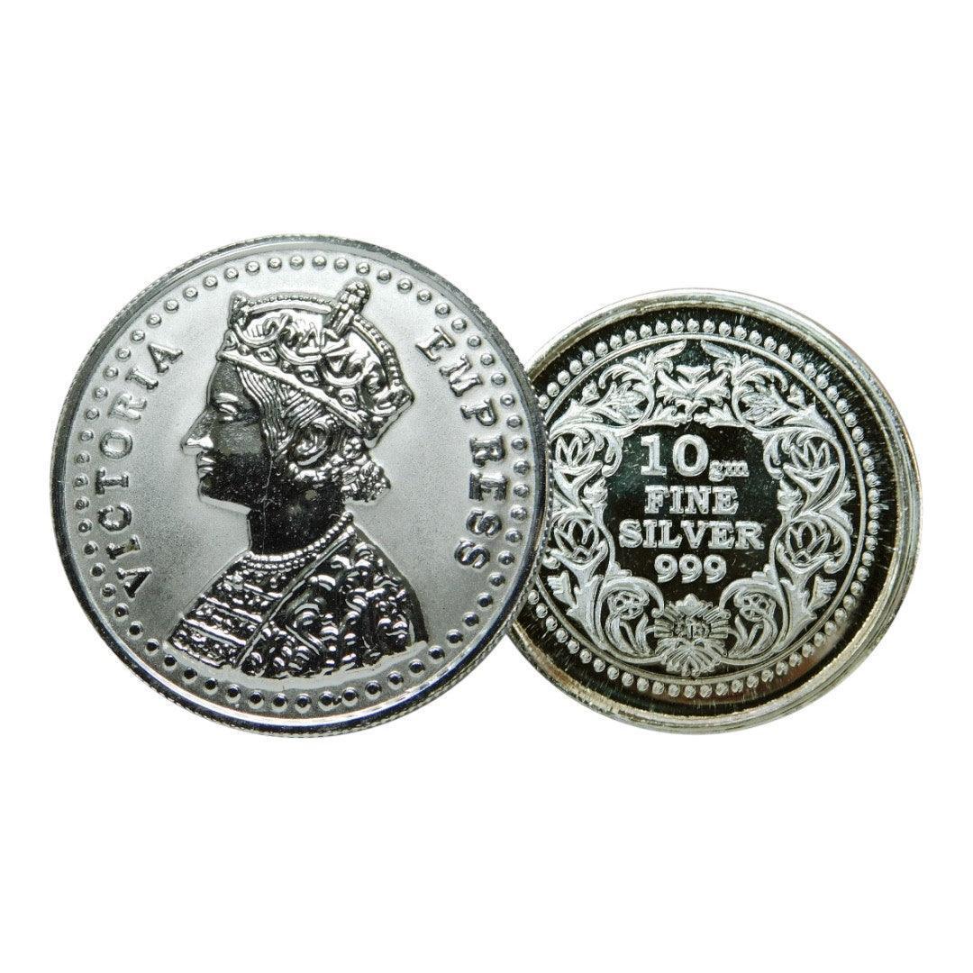 Silver Coin 24KT Purity Round Shape Front side Queen Victoria - Backside Fine Silver - Ghanshyamdas Jewellers