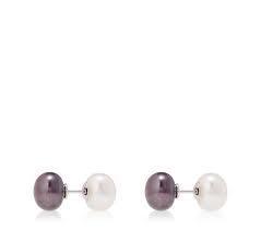 2 sided white & purple pearl studs - Ghanshyamdas Jewellers